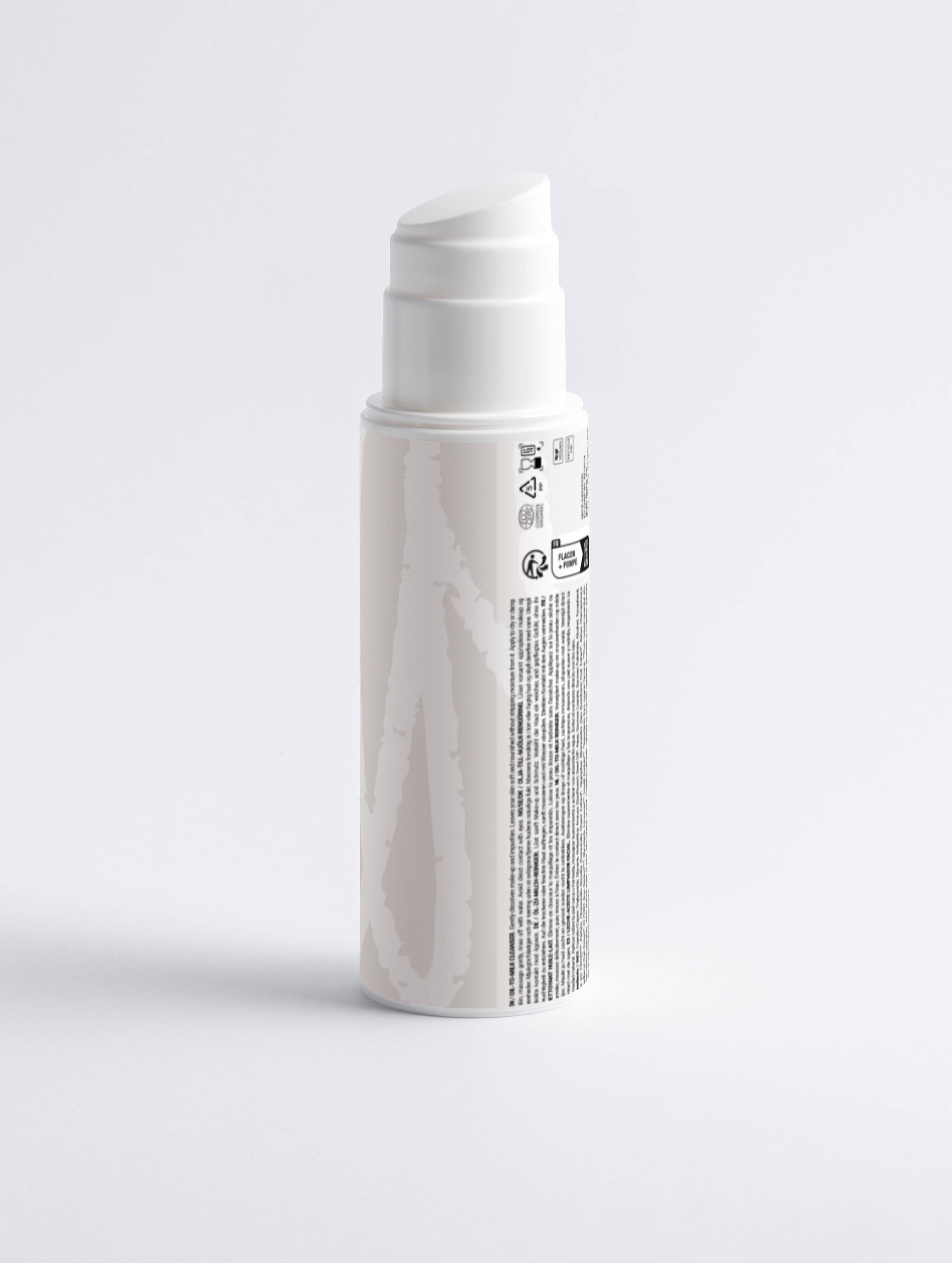 Loulé Sensitive Skin Oil-To-Milk Cleanser in white 150ml pump bottle, ideal for gentle cleansing and suitable for sensitive, dehydrated skin types.
